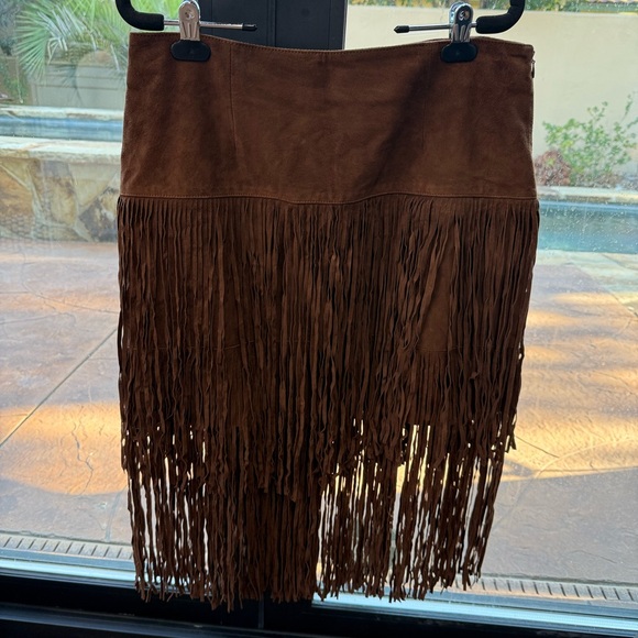 Stetson Suede Leather Fringe Skirt Brown Boho Western NWT $360 SZ 10 - Picture 6 of 14